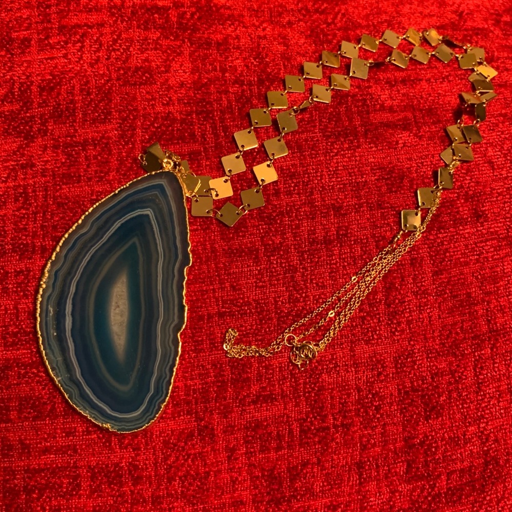 COPY - Charlene K blue agate square link necklace